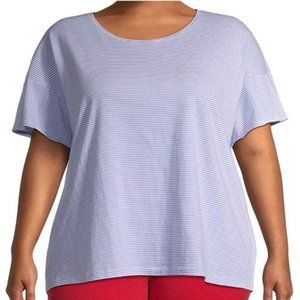 Terra & Sky Womens Oxford Blue Stripe Plus Size Crewneck Tee 3X 24W-24W